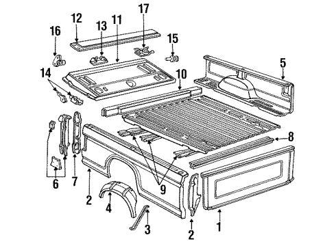 1987 Ford F-250 Tail Gate, Front & Side Panels, Floor Access Cover Diagram for E7TZ-9943121-A