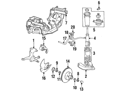 1985 Ford Mustang Front Suspension Components, Lower Control Arm, Stabilizer Bar Stabilizer Shaft Link Kit Diagram for E6LY5A486A