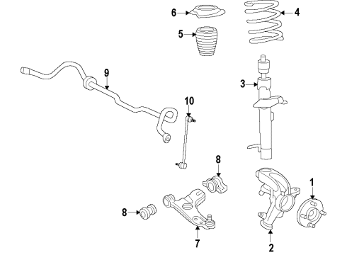 2009 Mercury Sable Front Suspension Components, Lower Control Arm, Stabilizer Bar Strut Diagram for 9G1Z-18124-C