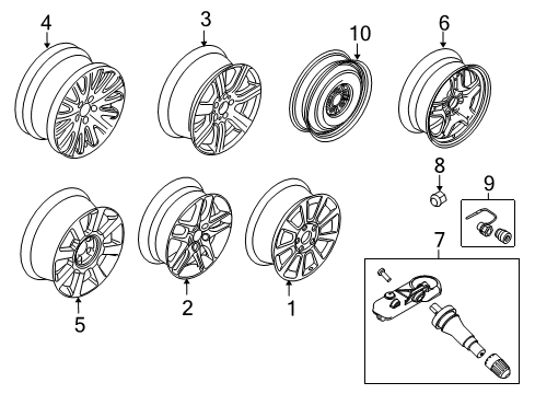 2010 Mercury Milan Wheels Wheel, Alloy Diagram for 9N7Z-1007-A