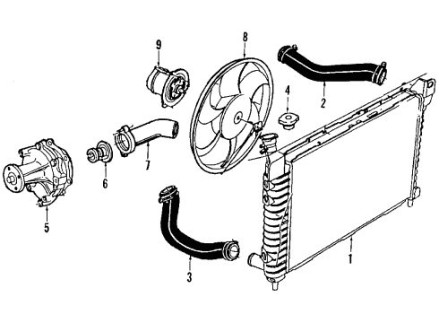 1988 Ford Taurus Cooling System, Radiator, Water Pump, Cooling Fan Washer Reservoir Diagram for E6DZ17618B