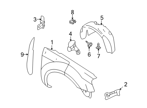 2008 Ford Taurus Fender & Components Fender Diagram for 8G1Z-16005-A