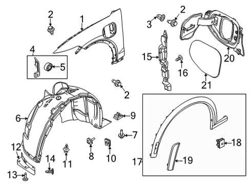 2022 Ford Mustang Mach-E Fender & Components, Exterior Trim Fender Nut Diagram for -W718389-S437