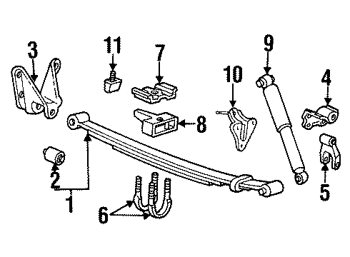 1989 Ford Ranger Rear Suspension Components, Stabilizer Bar Shock Upper Bracket Diagram for E3TZ-18169-A