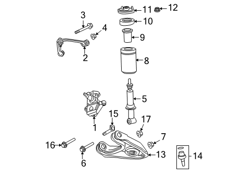 2008 Ford F-150 Front Suspension Components, Lower Control Arm, Upper Control Arm, Stabilizer Bar, Locking Hub Strut Diagram for 6L3Z-18124-LD