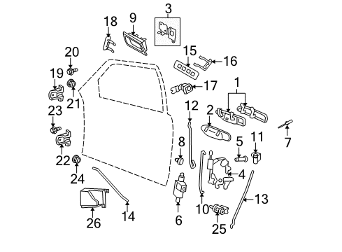 2003 Mercury Grand Marquis Front Door - Lock & Hardware Lock Cylinder Assembly Diagram for 6W3Z-5421991-A