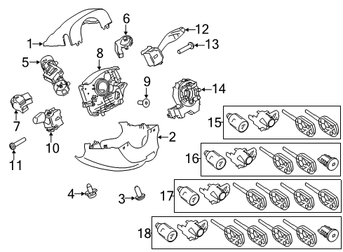 2014 Ford Transit Connect Shroud, Switches & Levers Lock Set Diagram for DT1Z-6122050-BM
