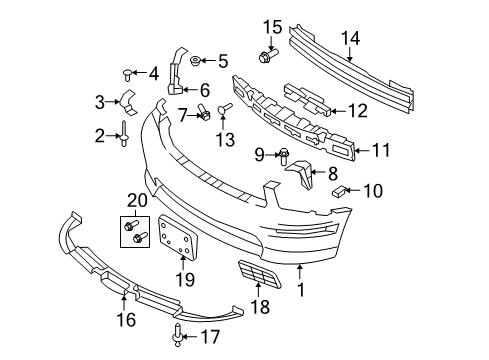 2008 Ford Mustang Front Bumper Bumper Cover Diagram for 7R3Z-17D957-AAPTM