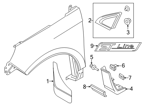 2022 Ford Edge Exterior Trim - Fender Mud Guard Diagram for FT4Z-16A550-AA