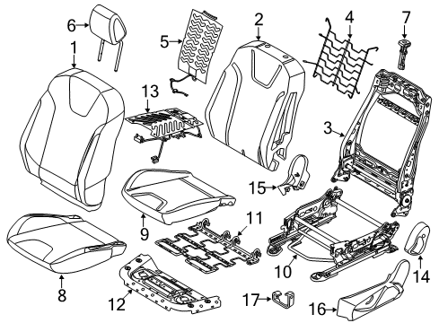 2015 Ford Focus Passenger Seat Components Headrest Diagram for F1EZ-54611A08-BA