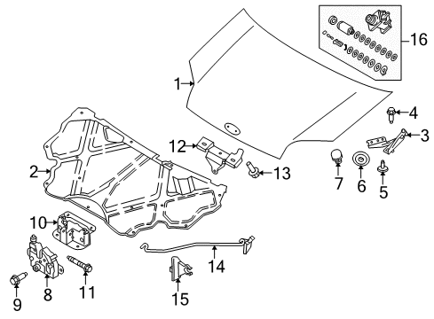2013 Ford Transit Connect Hood & Components Latch Diagram for 8T1Z-16700-A