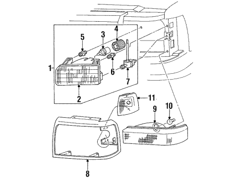 1993 Ford F-150 Headlamp Components, Park & Side Marker Lamps Socket Diagram for FOTZ-13410-A