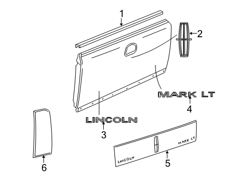 2008 Lincoln Mark LT Exterior Trim - Pick Up Box Tail Gate Molding Diagram for 5L3Z-9940602-AAA