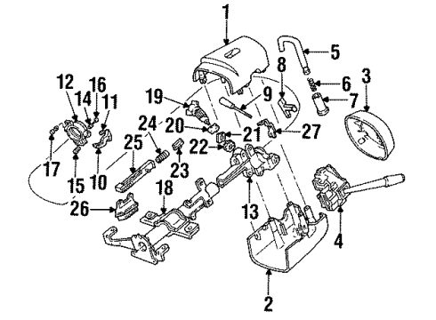 1990 Ford Thunderbird Steering Column Housing & Components, Shroud, Switches & Levers Actuator Diagram for E63Z-3E723-A