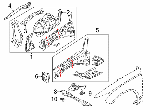 2020 Ford Fusion Structural Components & Rails Apron Assembly Diagram for HG9Z-16054-A