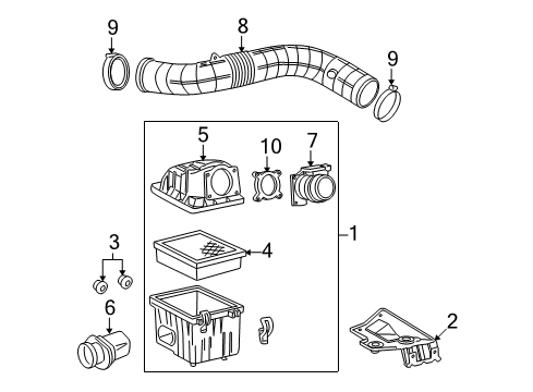 2000 Ford Ranger Air Intake Air Cleaner Assembly Diagram for 1L5Z-9600-AB
