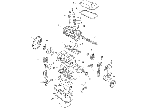 2002 Ford Escort Engine Parts, Mounts, Cylinder Head & Valves, Camshaft & Timing, Oil Pan, Oil Pump, Crankshaft & Bearings, Pistons, Rings & Bearings Insulator Diagram for F7CZ-6038-BA