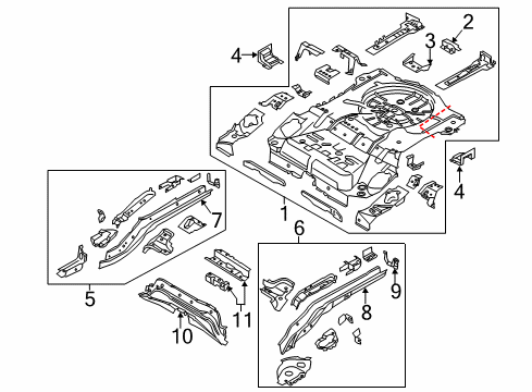 2017 Lincoln MKC Rear Floor & Rails Floor Pan Support Diagram for EJ7Z-58111A64-A