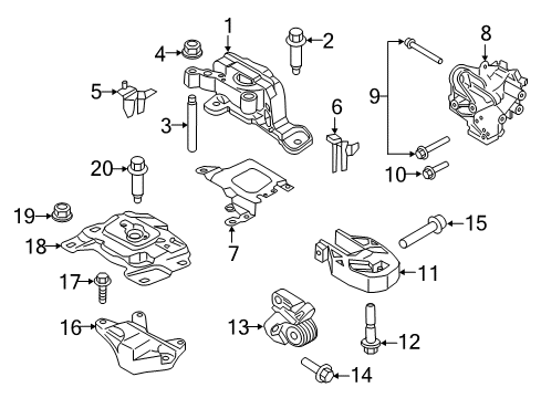 2015 Ford Transit Connect Engine & Trans Mounting Front Mount Nut Diagram for -W520204-S442