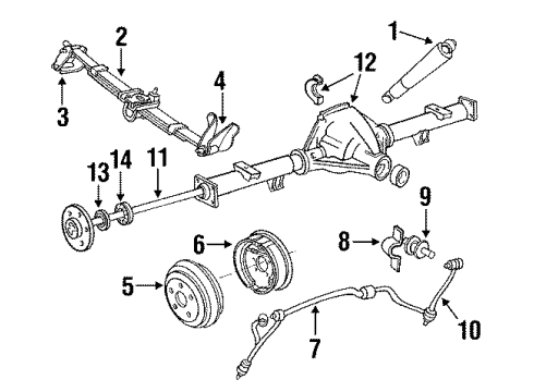 1990 Ford F-150 Rear Suspension Components, Axle Housing, Stabilizer Bar & Components Splash Shield Diagram for E5TZ-2212-B