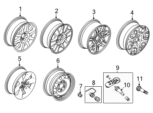 2010 Ford F-150 Wheels, Covers & Trim Wheel, Alloy Diagram for AL3Z-1007-L