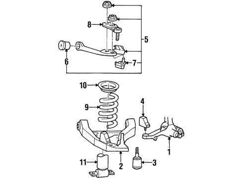 2001 Ford Crown Victoria Front Suspension Components, Lower Control Arm, Upper Control Arm, Stabilizer Bar Lower Ball Joint Diagram for 2W7Z-3050-AA