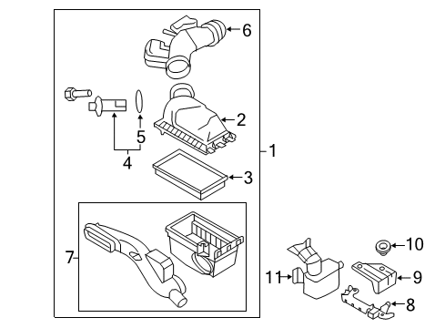 2007 Lincoln MKZ Air Intake Air Cleaner Assembly Diagram for 7H6Z-9600-A