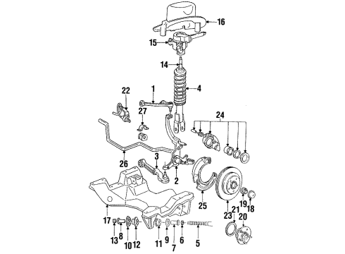1994 Ford Thunderbird Front Suspension Components, Lower Control Arm, Upper Control Arm, Ride Control, Stabilizer Bar Steering Sensor Assembly Diagram for F6SZ-18B015-AA