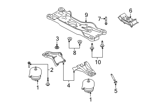 2009 Ford Mustang Engine & Trans Mounting Transmission Support Diagram for 8R3Z-6A023-B
