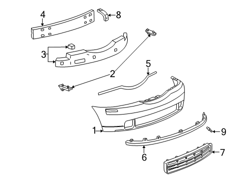2000 Lincoln LS Front Bumper Bumper Cover Diagram for XW4Z-17D957-AA