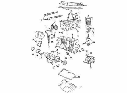 2001 Ford Escape Engine Parts, Mounts, Cylinder Head & Valves, Camshaft & Timing, Oil Cooler, Oil Pan, Oil Pump, Crankshaft & Bearings, Pistons, Rings & Bearings Rear Mount Diagram for 4L8Z-6068-EA