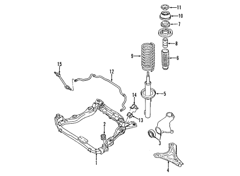 1999 Ford Contour Front Suspension Components, Lower Control Arm, Stabilizer Bar Knuckle Diagram for F7RZ-3K206-AA