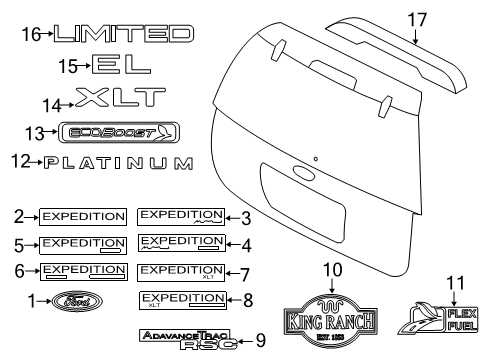 2008 Ford Expedition Exterior Trim - Lift Gate Nameplate Diagram for 5L2Z-7842528-AA