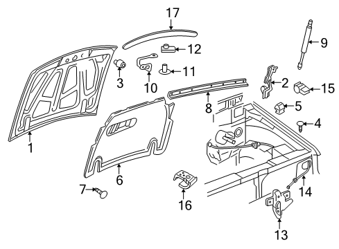 2009 Ford Explorer Sport Trac Hood & Components Hood Diagram for 6L2Z-16612-AA