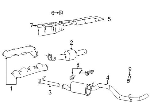 1999 Ford F-350 Super Duty Exhaust Components Exhaust Shield Bracket Diagram for 6C3Z-5260-AA