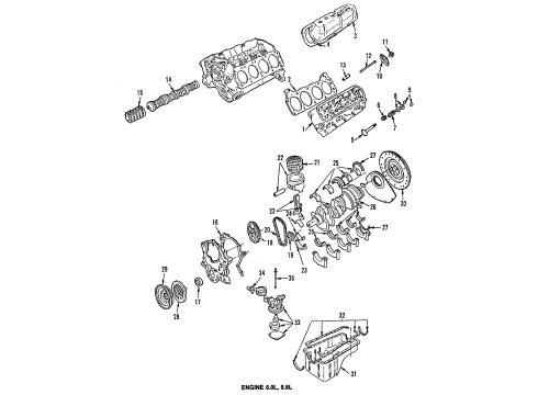 1995 Ford E-350 Econoline Engine Parts, Mounts, Cylinder Head & Valves, Camshaft & Timing, Oil Cooler, Oil Pan, Oil Pump, Crankshaft & Bearings, Pistons, Rings & Bearings Rear Seal Diagram for F1TZ-6701-A