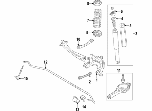 2015 Lincoln MKC Rear Suspension Components, Lower Control Arm, Upper Control Arm, Ride Control, Stabilizer Bar Shock Diagram for EJ7Z-18125-A