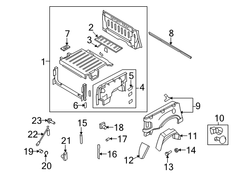 2009 Ford Explorer Sport Trac Pick Up Box Components Lower Filler Diagram for F65Z-8341051-AA