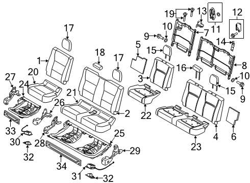 2022 Ford F-350 Super Duty Rear Seat Components Latch Diagram for AL3Z-9661383-A