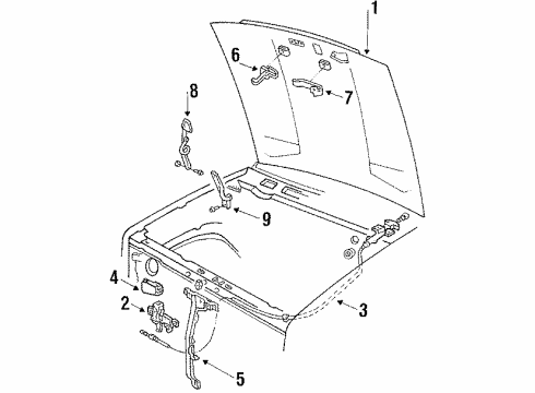 1985 Ford Bronco Hood & Components Hinge Strap Diagram for F2TZ-16796-A