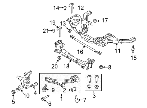 2010 Ford Mustang Front Suspension Components, Lower Control Arm, Stabilizer Bar Engine Cradle Pin Diagram for -N804379-S