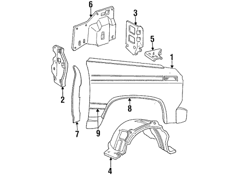 1994 Ford F-250 Fender & Components, Exterior Trim Apron Panel Diagram for F4TZ-16055-A