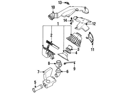 1998 Lincoln Mark VIII Air Intake Air Cleaner Diagram for F7LZ9600AB