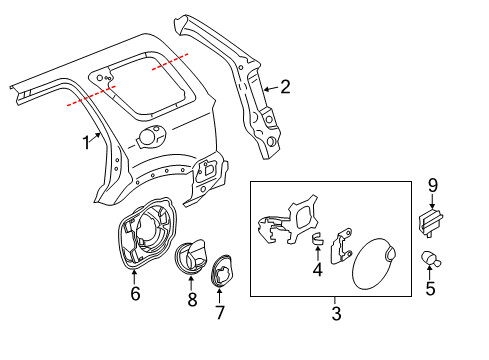 2008 Ford Escape Quarter Panel & Components Bumper Diagram for 8L8Z-78405A22-B