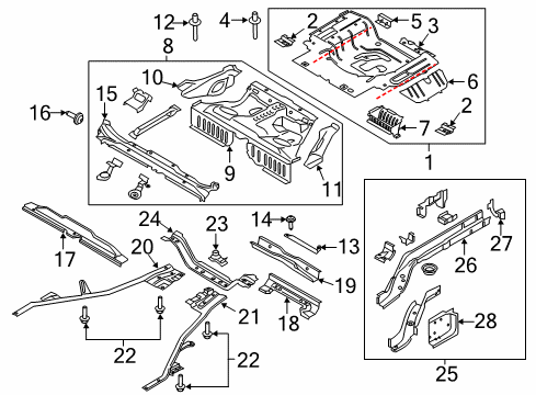 2022 Ford Mustang Rear Floor & Rails Reinforcement Diagram for FR3Z-63111A64-A