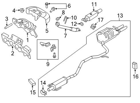2010 Mercury Milan Exhaust Components, Exhaust Manifold Muffler & Pipe Diagram for 9E5Z-5230-F