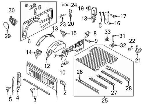 2021 Ford F-150 Front & Side Panels Tie Down Hook Diagram for YL3Z-9900064-AAA