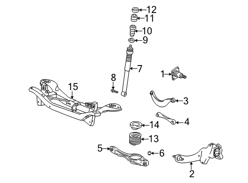 2002 Ford Focus Rear Suspension Components, Lower Control Arm, Upper Control Arm, Stabilizer Bar Spindle Diagram for 98AZ-4A013-BA