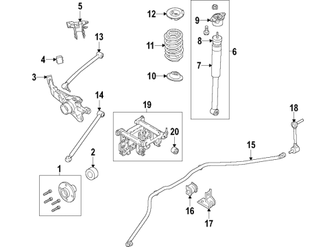2021 Ford EcoSport Rear Suspension Components, Lower Control Arm, Upper Control Arm, Stabilizer Bar Rear Wheel Bearing Diagram for ACPZ-1215-A