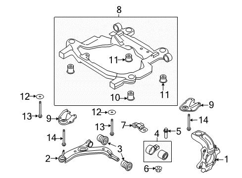 2011 Ford Flex Front Suspension Components, Lower Control Arm, Stabilizer Bar Engine Cradle Diagram for AA8Z-5C145-B